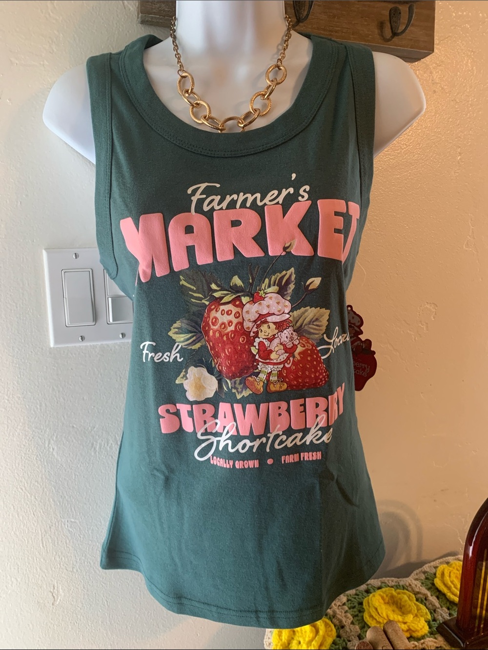 Strewberry Shortcake Teal Muscle Tee with free strewberry shortcake socks
